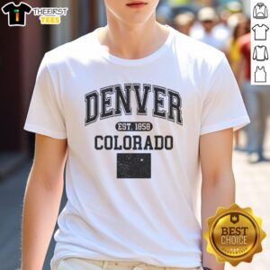 Awesome Denver Colorado Est 1858 varsity t-shirt featuring a stylish design perfect for fans and locals of Denver.