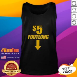 Alt Text: Woman wearing a 'Good 5 Footlong Below Here' tank top, showcasing a stylish design perfect for casual summer outfits.