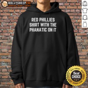 Alt Text: Top Philadelphia Phillies red tee hoodie featuring the Phanatic mascot, perfect for fans and game day attire.
