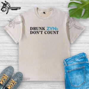 Alt Text: Good Drunk Zyns Don't Count washed t-shirt featuring playful text design on a casual tee.