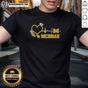 Awesome Michigan Wolverines nurse lover heartbeat baseball T-shirt featuring a stylish design for fans and healthcare workers.