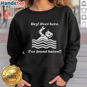 Cute bacon robot swimming on a cozy sweatshirt, perfect for bacon lovers and unique fashion enthusiasts.