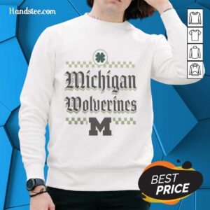 St. Patrick's Day sweatshirt featuring Michigan Wolverines logo, perfect for festive fans in Nice, Michigan.