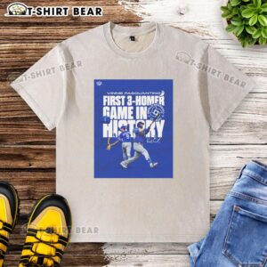 Vinnie Pasquantino celebrates his historic 3-homer game at the 2026 World Baseball Classic in a stylish washed t-shirt.