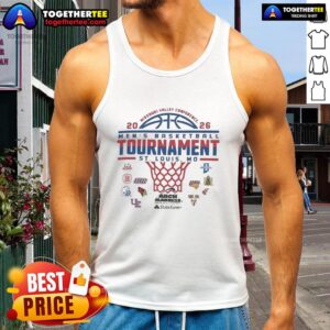 Official NCAA Division I 2026 Missouri Valley Conference men's basketball championship tank top in St. Louis design.