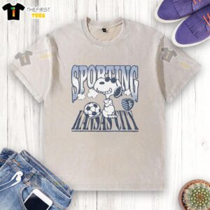 Top Peanuts Snoopy X Sporting Kansas City sunglasses washed t-shirt featuring a vibrant design and relaxed fit.