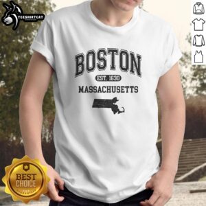 Alt Text: Official Boston Massachusetts Est. 1630 varsity t-shirt featuring bold graphics and a classic style for fans.