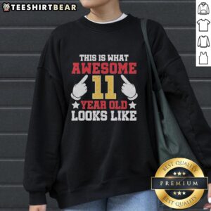 Alt Text: Premium sweatshirt featuring 'This Is What Awesome 11-Year-Old Looks Like' design, perfect for stylish kids.