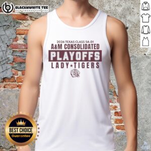 Alt Text: 2026 Lady Tigers tank top for Top Texas Class 5A D1 AM Consolidated Playoffs, showcasing team spirit and style.