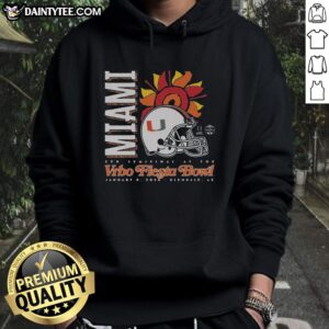 Original Miami 2026 Fiesta Bowl hoodie featuring vibrant colors and logo, perfect for fans and collectors.