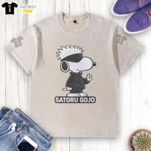 Alt Text: Pretty Snoopy Satoru Gojo washed t-shirt featuring a colorful graphic of Snoopy and Gojo, perfect for casual wear.