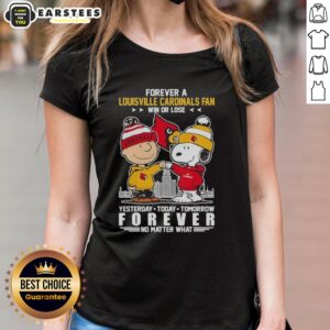 Nice Snoopy and Charlie Brown NCAA Forever Louisville Cardinals fan tee for women, perfect for game day and showing team spirit.