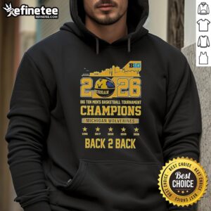 Pretty Michigan Wolverines 2026 Big Ten Men's Basketball Tournament Champions Back-to-Back Skyline Hoodie design.