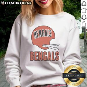 Alt Text: Cincinnati Bengals football logo featured on a stylish big helmet sweatshirt, perfect for fans and chilly game days.