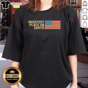Retro ladies tee featuring the American flag, perfect for celebrating the greatest place on Earth.