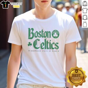 Alt Text: Pretty Boston Celtics St. Patrick's Day shamrock T-shirt showcasing team spirit and festive design for fans.