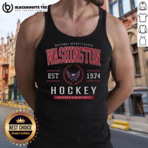 Alt Text: Official Washington Capitals hockey legacy crest tank top featuring team colors and logo, perfect for fans.