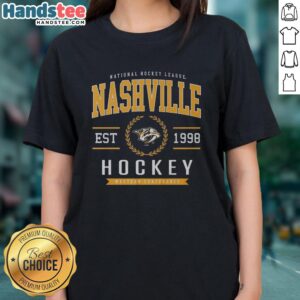 Official Nashville Predators Hockey Legacy Crest Ladies Tee featuring vibrant team colors and logo for fans.