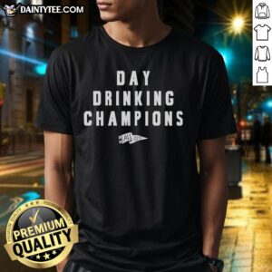 Official Day Drinking Champions St. Patrick's Day T-Shirt featuring festive green design and playful text for celebration.