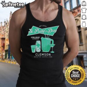 Official Get Lucky St. Patty's Day tank top featuring Clemson College Avenue design in Tiger Town, South Carolina.