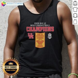 Official Houston Cougar Big 12 Men's Basketball Champions 2026 tank top featuring team colors and logo.