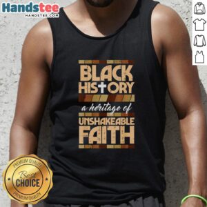 Alt Text: Unshakeable Faith Christian tank top featuring inspiring Black History design, perfect for casual wear and cultural pride.