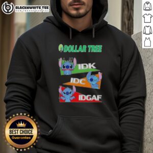 Top Stitch X Dollar Tree hoodie featuring 'I Dont Care IDC IDGAF' text design, perfect for casual streetwear style.