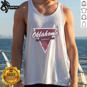 Original Oklahoma Sooners basketball tank top featuring a palm tree pattern inside a triangle logo design.