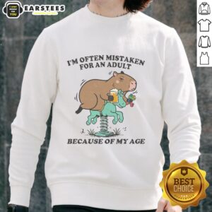 Capybara sweatshirt featuring the phrase 'Awesome, I'm Often Mistaken For An Adult Because Of My Age' perfect for casual wear.