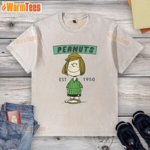 Adorable Cute Peanuts Peppermint Patty Est 1950 washed t-shirt featuring vibrant graphics and comfortable fit.