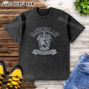 Top Ravenclaw Hogwarts Crest Washed T-Shirt featuring the iconic blue and bronze emblem on a soft, vintage-style fabric.