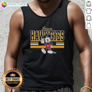 Official Iowa Hawkeyes Mickey Mouse tank top featuring a playful design for fans and summer wear.