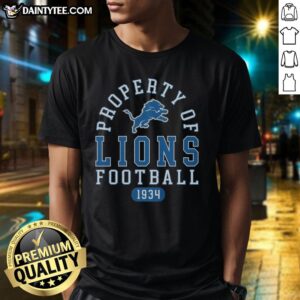 Alt Text: Awesome Detroit Lions Football Property 1934 T-Shirt featuring vintage design and team logo, perfect for fans.