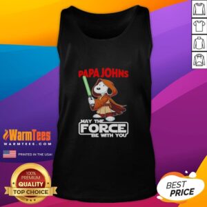 Alt Text: Cute Snoopy tank top from Papa John's Pizza with 'May the Force Be With You' design, perfect for fans.