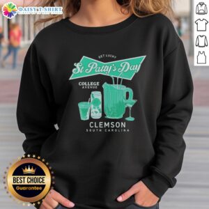 Clemson South Carolina sweatshirt featuring 'Get Lucky' for St. Patty's Day, perfect for celebrating in Tiger Town.