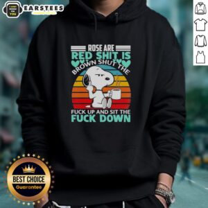 Vintage hoodie featuring 'Good Snoopy - Rose Are Red, Shit Is Brown' design for humorous fashion and cozy style.