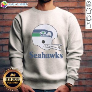 Official Seattle Seahawks football logo on a big helmet sweatshirt, perfect for fans and game day attire.