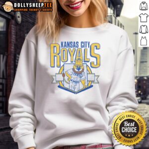 Alt Text: Original Kansas City Royals Sluggerrr sweatshirt featuring vibrant team colors and mascot design for fans.