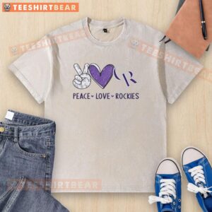 Awesome Colorado Rockies t-shirt featuring a heart-shaped hand sign and logo, perfect for Rockies fans and casual wear.