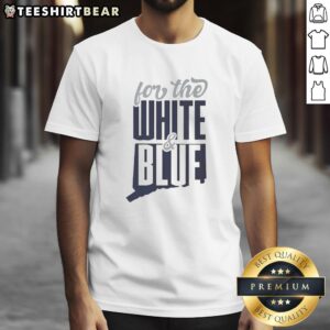 Good UConn Huskies white and blue t-shirt featuring the iconic UConn logo, perfect for fans and alumni.
