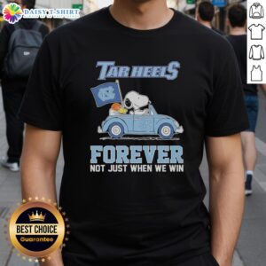 Alt Text: Good Snoopy and Woodstock diving on North Carolina Tar Heels car t-shirt, perfect for fans celebrating every game.
