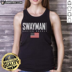 Alt Text: Cute Jeremy Swayman in Boston Bruins tank top featuring USA flag design, perfect for hockey fans and summer wear.