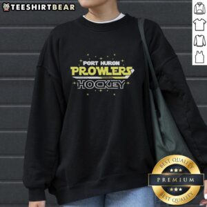 Original Port Huron Prowlers hockey team sweatshirt with yellow text, stars, and stick design, perfect for fans.