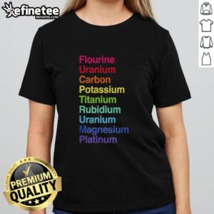 Original Flourine Uranium Carbon Potassium Titanium Rubidium Uranium Ladies Tee featuring unique scientific graphic design.