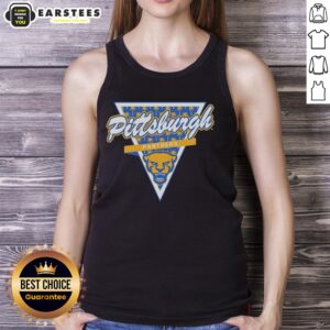 Alt Text: Pittsburgh Panthers football tank top featuring a vibrant palm tree pattern inside a triangle logo design.