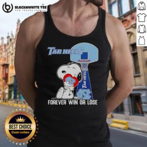Good Snoopy holding a heart for North Carolina Tar Heels, wearing a 'Forever Win or Lose' tank top.