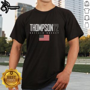Original Tage Thompson 72 Buffalo Sabres USA Flag Elite T-Shirt featuring vibrant colors and team logo, perfect for fans.