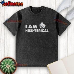 Nice Cat I Am Hiss-terical washed t-shirt featuring a playful cat graphic, perfect for cat lovers and casual wear.