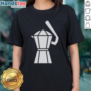 Original Samuel Aldegheri Moka Pot Baseball Ladies Tee featuring a stylish coffee-themed graphic design.
