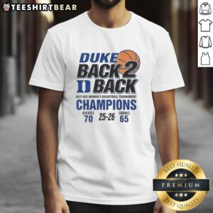 Alt Text: Duke Blue Devils victory t-shirt celebrating 70-65 win over Louisville Cardinals in 2026 ACC Women's Basketball Tournament.